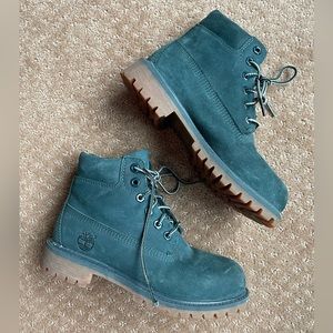 Green Leather Timberland lace up boots size 1